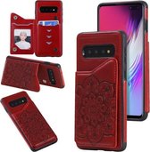 Voor Samsung Galaxy S10 5G bloem reliëf patroon schokbestendig beschermhoes met houder & kaartsleuven & fotolijst (rood)