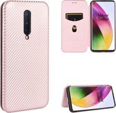 Voor OnePlus 8 Carbon Fiber Texture Magnetische Horizontale Flip TPU + PC + PU Leather Case met Card Slot (Pink)