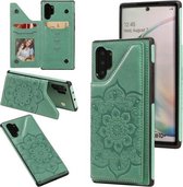 Voor Samsung Galaxy Note 10 Pro bloem reliëf patroon schokbestendig beschermhoes met houder & kaartsleuven & fotolijst (groen)