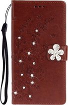 Voor Galaxy A51 Plum Blossom Pattern Diamond Encrusted Leather Case met houder & kaartsleuven & portemonnee (bruin)