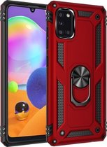 Voor Galaxy A31 schokbestendige TPU + pc-beschermhoes met 360 graden roterende houder (rood)