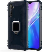 Voor OPPO Realme XT koolstofvezel beschermhoes met 360 graden roterende ringhouder (blauw)