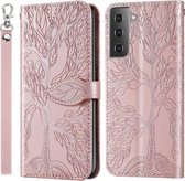 Voor Samsung Galaxy S21 5G Life of Tree Embossing Pattern Horizontale Flip Leather Case met houder & kaartsleuf & portemonnee & fotolijst & Lanyard (Rose Gold)