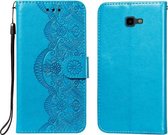 Voor Samsung Galaxy J4 Plus Flower Vine Embossing Pattern Horizontale Flip Leather Case met Card Slot & Holder & Wallet & Lanyard (Blauw)