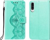 Voor Samsung Galaxy A70s Flower Vine Embossing Pattern Horizontale Flip Leather Case met Card Slot & Holder & Wallet & Lanyard (Green)