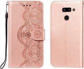 Voor LG G8 ThinQ Flower Vine Embossing Pattern Horizontale Flip Leather Case met Card Slot & Holder & Wallet & Lanyard (Rose Gold)