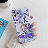 Voor iPhone 11 Kleurrijke Laser Flower-serie TPU mobiele telefoonhoes met diamanten ringhouder (blauwe bloem)