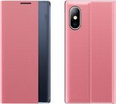 Zijruit Display Magnetische Zuigkracht Plain Grain Flip PU-leer + PC-hoes met houder voor iPhone XS Max (roze)