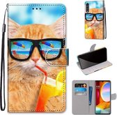 Voor LG Fluwelen Gekleurde Tekening Cross Textuur Horizontale Flip PU Lederen Case met Houder & Kaartsleuven & Portemonnee & Lanyard (Kat Drinken Soda)