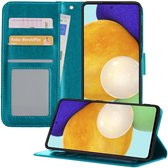 Samsung A52 Hoesje Book Case Hoes - Samsung Galaxy A52 Case Hoesje Wallet Cover - Samsung Galaxy A52 Hoesje - Turquoise