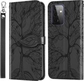 Voor Samsung Galaxy A72 5G Life of Tree Embossing Pattern Horizontale Flip Leather Case met houder & kaartsleuf & portemonnee & fotolijst & Lanyard (zwart)