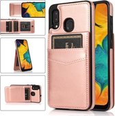 Voor Samsung Galaxy A20 / A30 effen kleur pc + TPU beschermhoes met houder en kaartsleuven (roségoud)