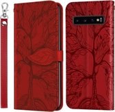 Voor Samsung Galaxy S10 + Life of Tree Embossing Pattern Horizontale Flip lederen tas met houder & kaartsleuf & portemonnee & fotolijst & lanyard (rood)