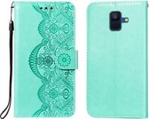 Voor Samsung Galaxy A6 (2018) Flower Vine Embossing Pattern Horizontale Flip Leather Case met Card Slot & Holder & Wallet & Lanyard (Green)