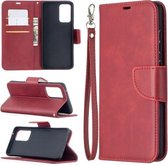 Voor Samsung Galaxy A52 5G Retro Lambskin Texture Pure Color Horizontale Flip PU Leather Case met Houder & Kaartsleuven & Portemonnee & Lanyard (Rood)