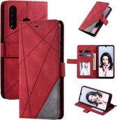 Voor Huawei P30 Lite Skin Feel Splicing Horizontale flip lederen hoes met houder & kaartsleuven & portemonnee & fotolijst (rood)