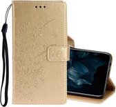 Voor Huawei Y7P / P40 lite E Reliëf Pruimenbloesem Patroon Horizontale Flip Leren Case met Houder & Kaartsleuven (Goud)