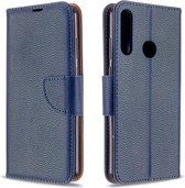 Voor Huawei Y6P Litchi Textuur Pure Kleur Horizontale Flip PU Lederen Case met Houder & Kaartsleuven & Portemonnee & Lanyard (donkerblauw)