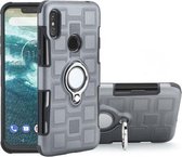 Voor Motorola One Power (P30 Note) 2 in 1 Cube PC + TPU beschermhoes met 360 graden draaien zilveren ringhouder (grijs)