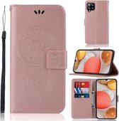 Voor Samsung Galaxy A12 Windgong Uil Embossing Patroon Horizontale Flip Leren Case, met Houder & Kaartsleuven & Portemonnee (Rose Goud)