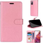 Voor Samsung Galaxy S20 FE 5G Pure Color Horizontale Flip PU lederen tas met houder & kaartsleuven & portemonnee & fotolijst (roze)