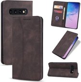 Voor Samsung Galaxy S10e Huid-aanvoelende Kalfsleer Textuur Magnetische Dual-Fold Horizontale Flip Lederen Case met Houder & Kaartsleuven & Portemonnee (Koffie)