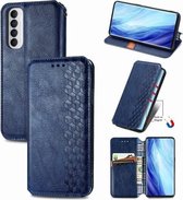 Voor Oppo Reno4 Pro 4G Cubic Grid Pressed Horizontal Flip Magnetic PU Leather Case met houder & kaartsleuven & portemonnee (blauw)