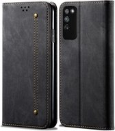 Voor Huawei Honor X10 5G Denim Textuur Casual Stijl Horizontale Flip Leren Case met Houder & Kaartsleuven & Portemonnee (Zwart)