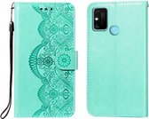 Voor Huawei Honor 9A Flower Vine Embossing Pattern Horizontale Flip Leather Case met Card Slot & Holder & Wallet & Lanyard (Green)