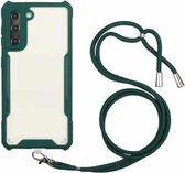 Voor Samsung Galaxy S21 5G acryl + kleur TPU schokbestendig hoesje met nekkoord (donkergroen)