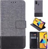 Voor Galaxy A30s MUMXA MX102 horizontale flip canvas stiksels lederen tas met houder & kaartsleuven & portemonnee (zwart)