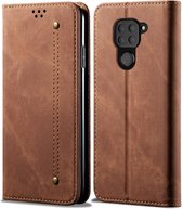 Voor Geschikt voor Xiaomi Redmi Note 9 Denim textuur Casual stijl Horizontale flip lederen tas met houder & kaartsleuven & portemonnee (bruin)