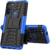 Voor Motorola Moto G8 / Moto G Fast Tire Texture Shockproof TPU + PC beschermhoes met houder (blauw)