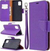 Voor Samsung Galaxy A31 Litchi Texture Pure Color Horizontale Flip Leather Case met houder & kaartsleuven & Wallet & Lanyard (paars)