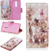3D Gekleurd Tekenpatroon Horizontale Flip Leren Case voor Nokia 5.1, met houder & kaartsleuven & portemonnee (kat)