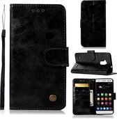 Voor ZTE V6 Plus / V7 Lite Retro koperen knop Crazy Horse Horizontale flip PU lederen tas met houder & kaartsleuven & portemonnee & lanyard (zwart)