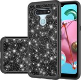 Voor LG K51 Glitter Poeder Contrast Huid Schokbestendig Siliconen + PC Beschermhoes (Zwart)