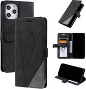 Voor iPhone 12 Pro Max Skin Feel Splicing Horizontale lederen flip case met houder & kaartsleuven & portemonnee & fotolijst (zwart)