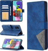 Voor Samsung Galaxy A51 Ruit Textuur Magnetische Gesp Horizontale Flip Leren Case met Houder & Kaartsleuven & Portemonnee & Fotolijst (Blauw)