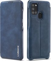 Voor Samsung Galaxy A21s LC.IMEEKE Hon Ancient Series horizontale flip lederen tas met houder en kaartsleuf (blauw)