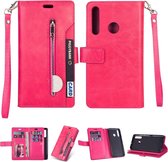 Voor Samsung Galaxy M30 / Galaxy A40s Multifunctionele Rits Horizontale Flip Leren Case met Houder & Portemonnee & 9 Kaartsleuven & Lanyard (Rose Rood)