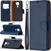 Voor Xiaomi Redmi Note 9 Litchi Texture Pure Color Horizontale Flip Leather Case met houder & kaartsleuven & Wallet & Lanyard (donkerblauw)