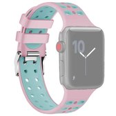 Voor Apple Watch Series 5 & 4 40mm / 3 & 2 & 1 38mm tweekleurige double-breasted siliconen vervangende polsband horlogeband (roze groen)