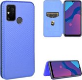 Voor Huawei Honor Play 9A Carbon Fiber Texture Magnetische Horizontale Flip TPU + PC + PU Leather Case met Card Slot (Blue)