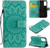 Voor Huawei Honor X10 Geperst Afdrukken Zonnebloem Patroon Horizontale Flip PU Lederen Case Houder & Kaartsleuven & Portemonnee & Lanyard (Groen)
