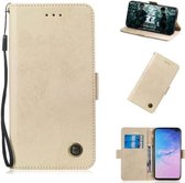 Multifunctionele horizontale flip retro lederen tas met kaartsleuf en houder voor Galaxy M10 (goud)