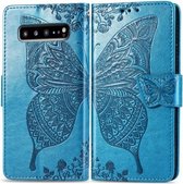 Butterfly Love Flowers Embossing Horizontale Flip Leather Case voor Galaxy S10 5G met houder & kaartsleuven & portemonnee & lanyard (blauw)