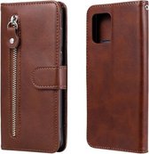 Voor Samsung Galaxy A42 5G Mode Kalfs Textuur Rits Horizontale Flip Leren Case met Houder & Kaartsleuven & Portemonnee (Bruin)