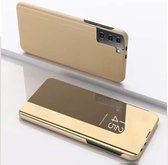 Voor Samsung Galaxy S21 + 5G vergulde spiegel horizontale flip lederen tas met houder (goud)