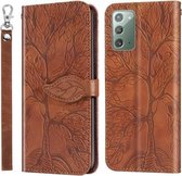 Voor Samsung Galaxy Note20 Life of Tree Embossing Pattern Horizontale Flip lederen tas met houder & kaartsleuf & portemonnee & fotolijst & lanyard (bruin)